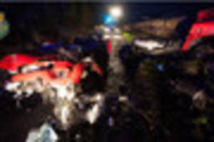 Dramatic pictures of crash scene which left four men in hospital,...